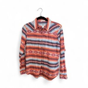 🟠 Ariat Women’s Long Sleeve Shirt – Navajo-Inspired Pattern, Orange & Blue, M 🟦